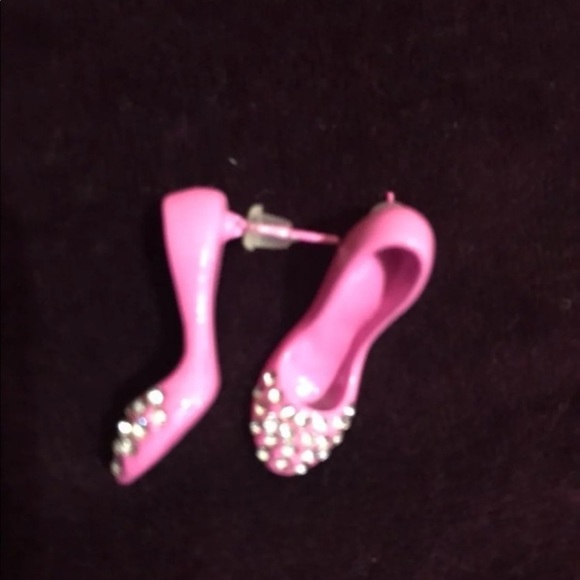 Mini pink pumps earrings with silver beaded - Picture 3 of 4